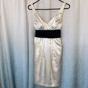 Satin White & Black Party Dress with Pockets